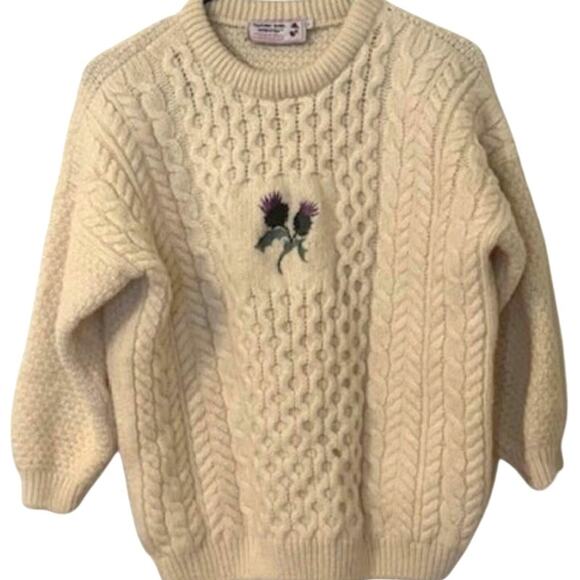 Made in Scotland Vintage 100% Wool Highland Home Industries cable Knit Sweater L - Picture 4 of 4